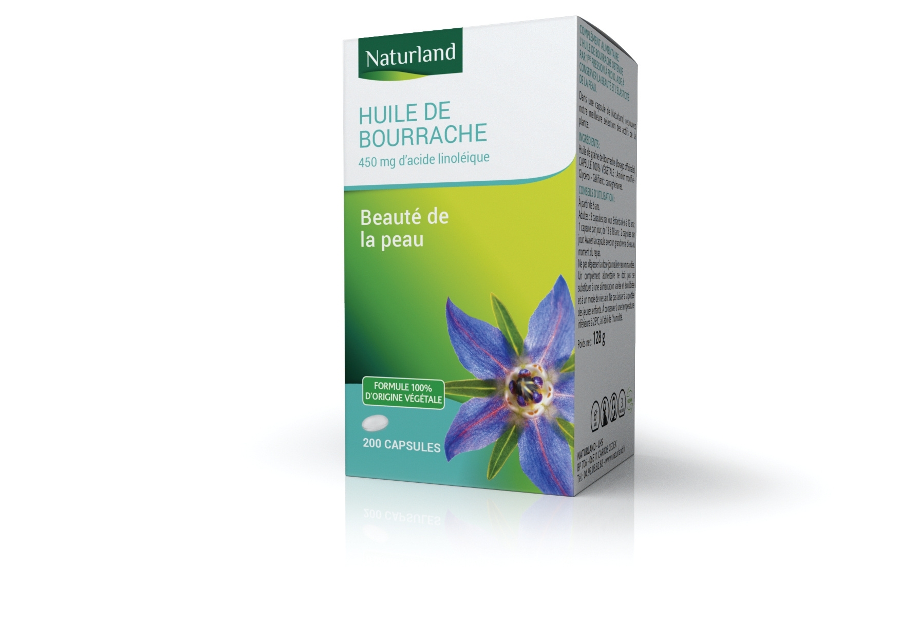 Huile de bourrache, Beauté de la peau 200 Capsules