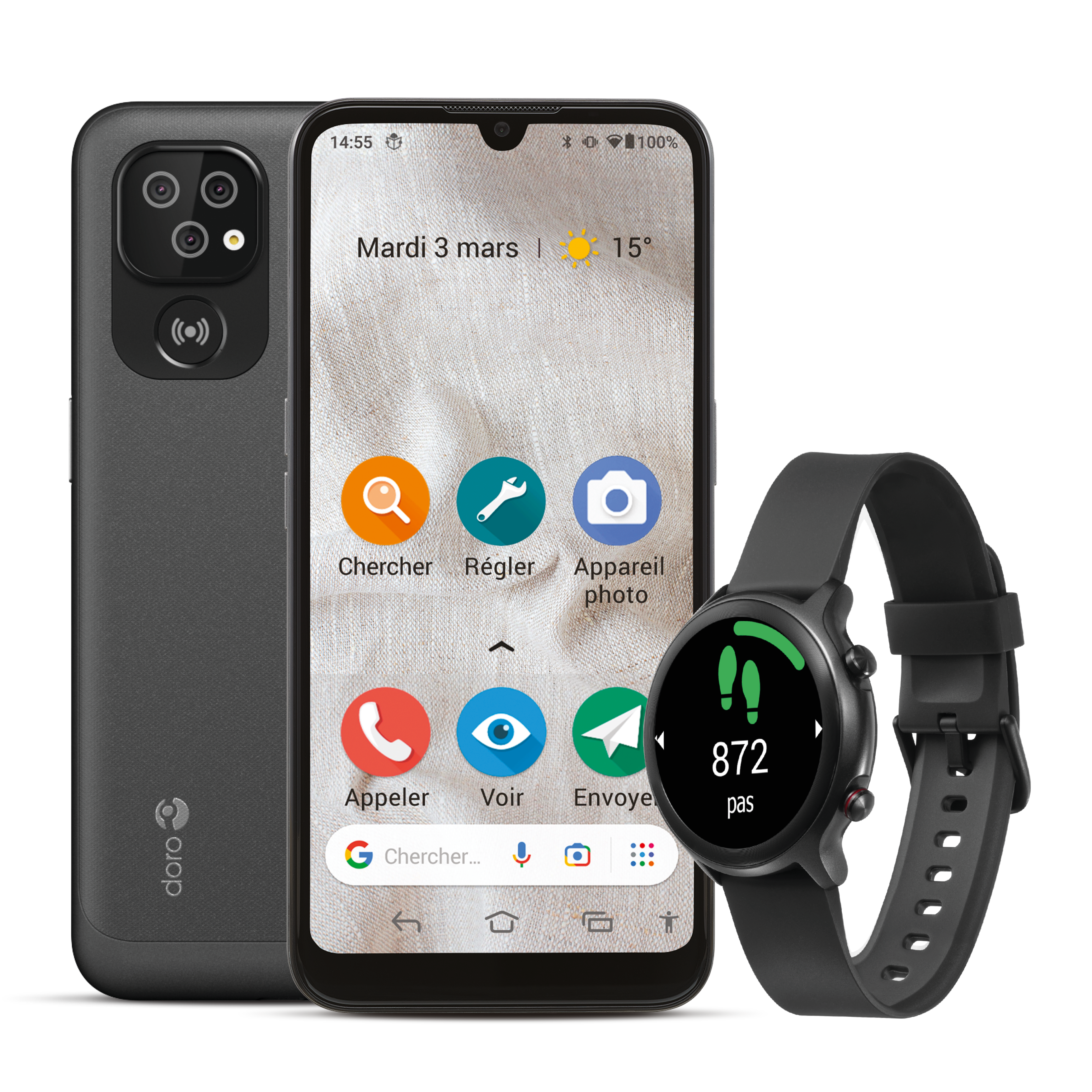 Pack Smartphone Doro 8100 32Go Gris et Doro Watch Noir