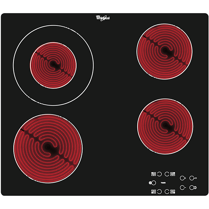 Table de cuisson vitrocéramique 4 feux 6200w noir - akt8130ne - whirlpool