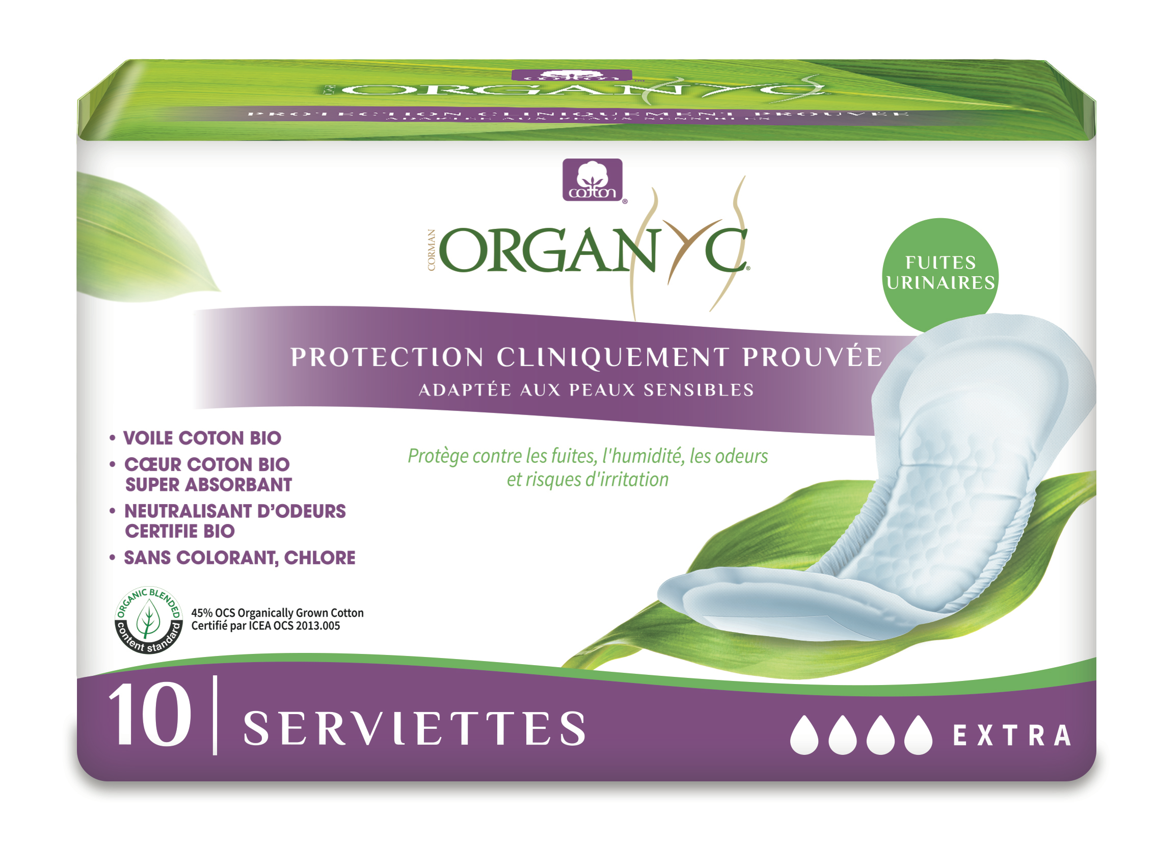 Organyc Incontinence légère Serviette - Extra sachet 10