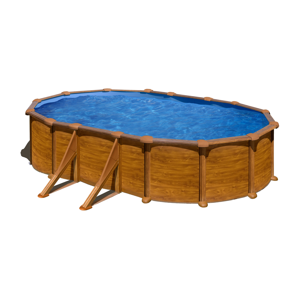 Piscine acier aspect bois Mauritius ovale 6,34 x 3,99 x 1,32 m - Gré