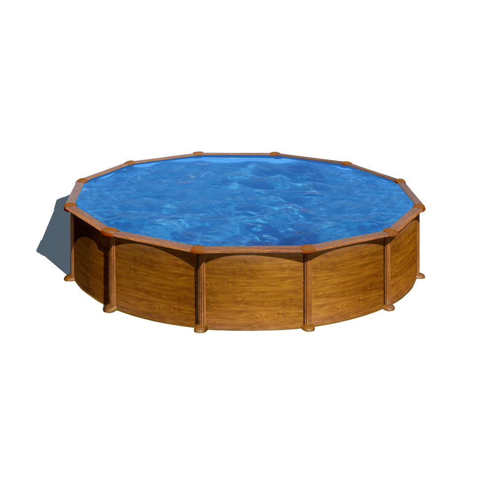 Piscine ronde acier Ø5,70m x H: 1,32m en acier imitation bois