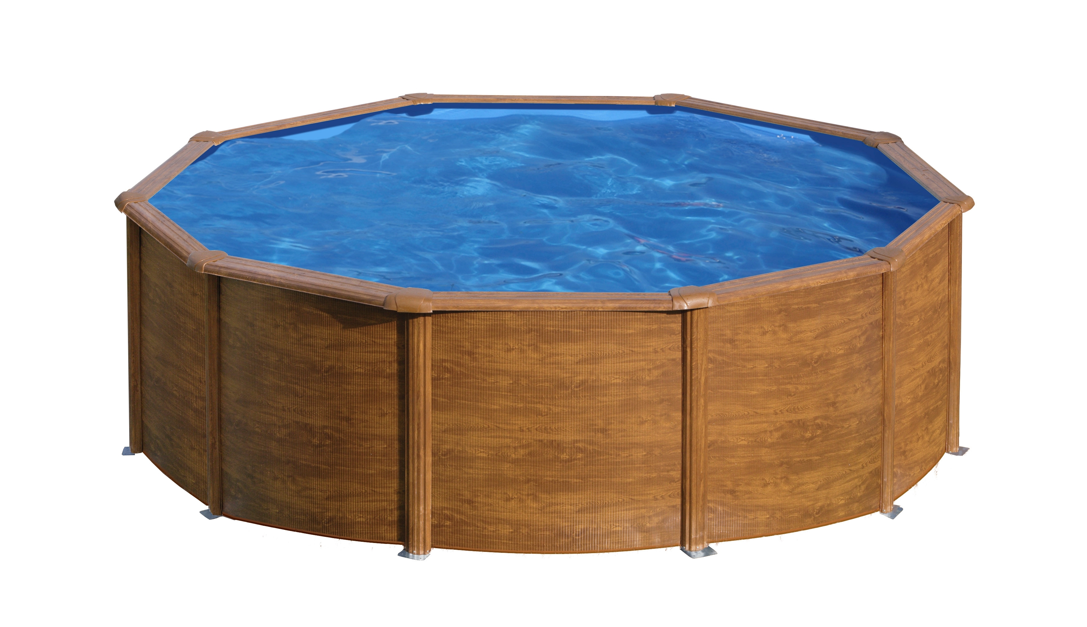 Piscine ronde acier Ø4,80m x H: 1,22m en acier imitation bois