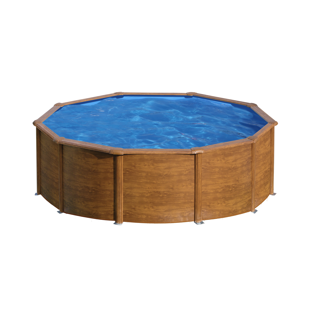 Piscine ronde acier Ø4,80m x H: 1,22m en acier imitation bois
