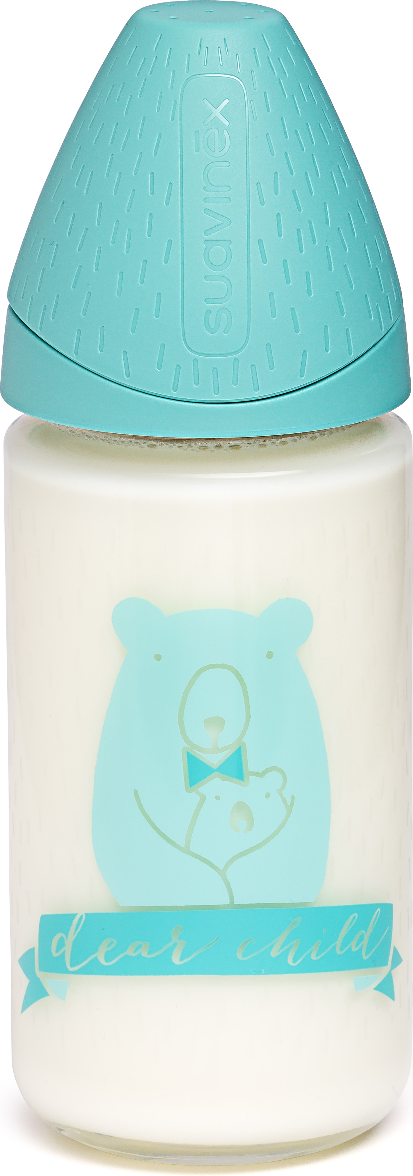 Biberon verre 240ml ours dear child bleu clair