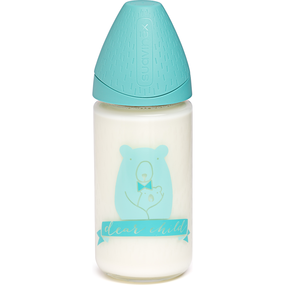 Biberon verre 240ml ours dear child bleu clair