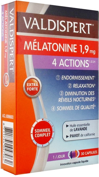 Mélatonine 1,9 mg 4 actions 30 capsules