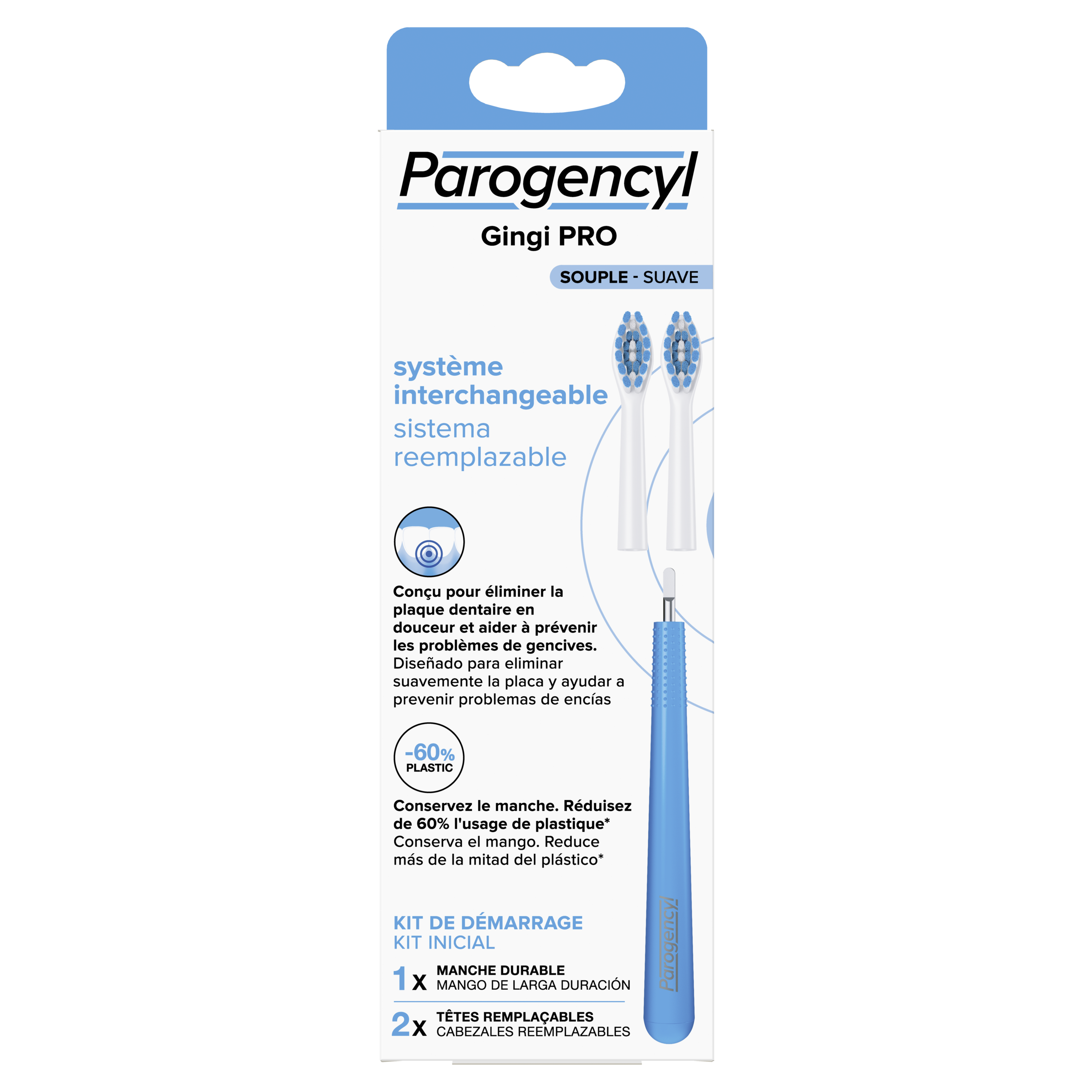 Brosse à dents à tête remplaçable, souple