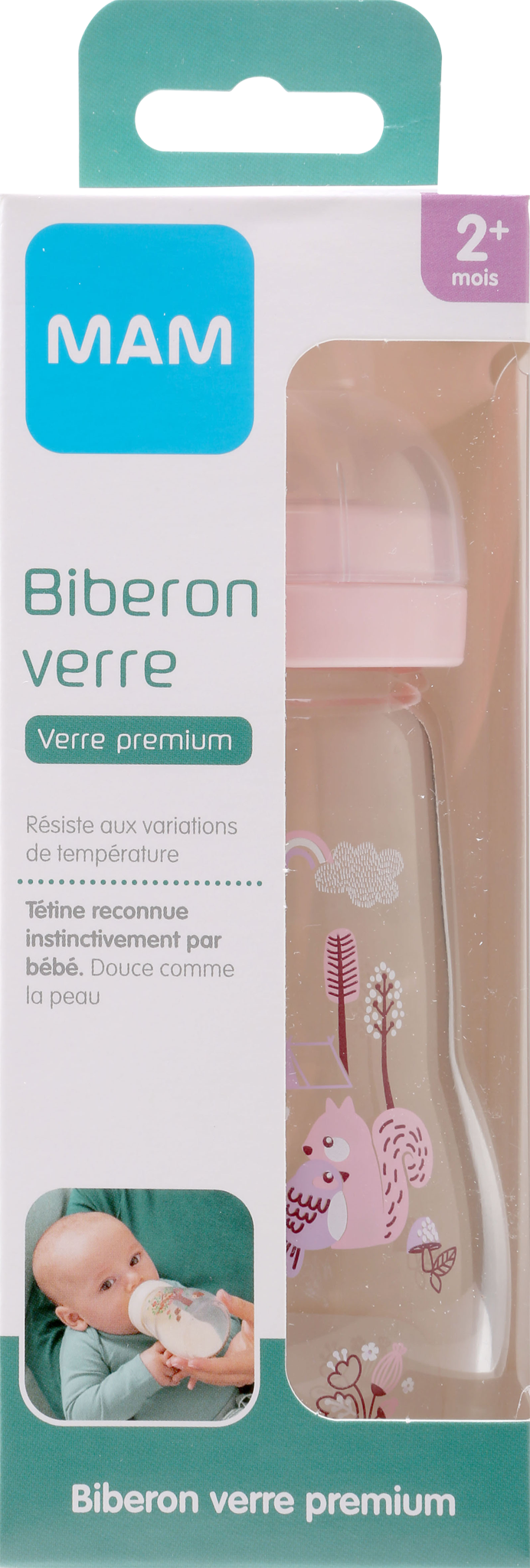 Biberon verre 260ml débit 2 mois et+