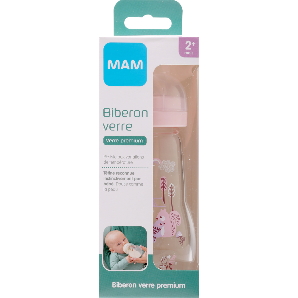 Biberon verre 260ml débit 2 mois et+