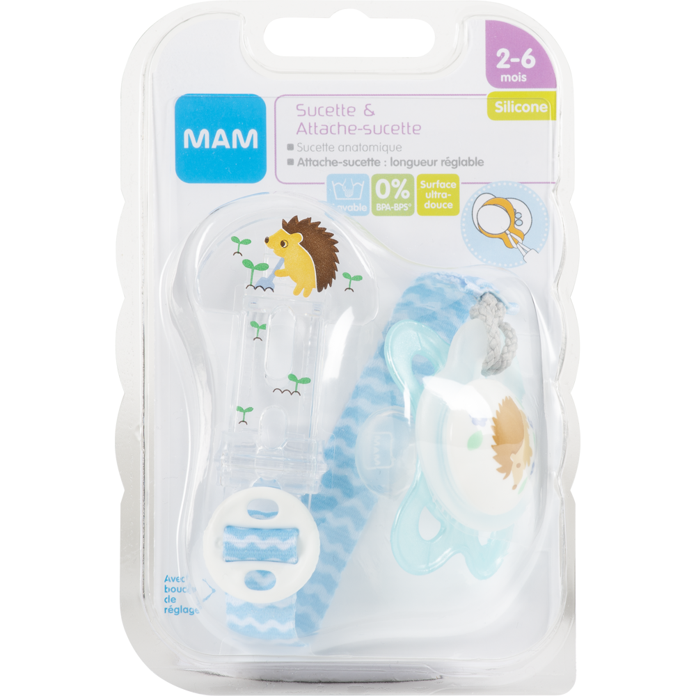 Kit sucette & attache-sucette de 0 à 6 mois