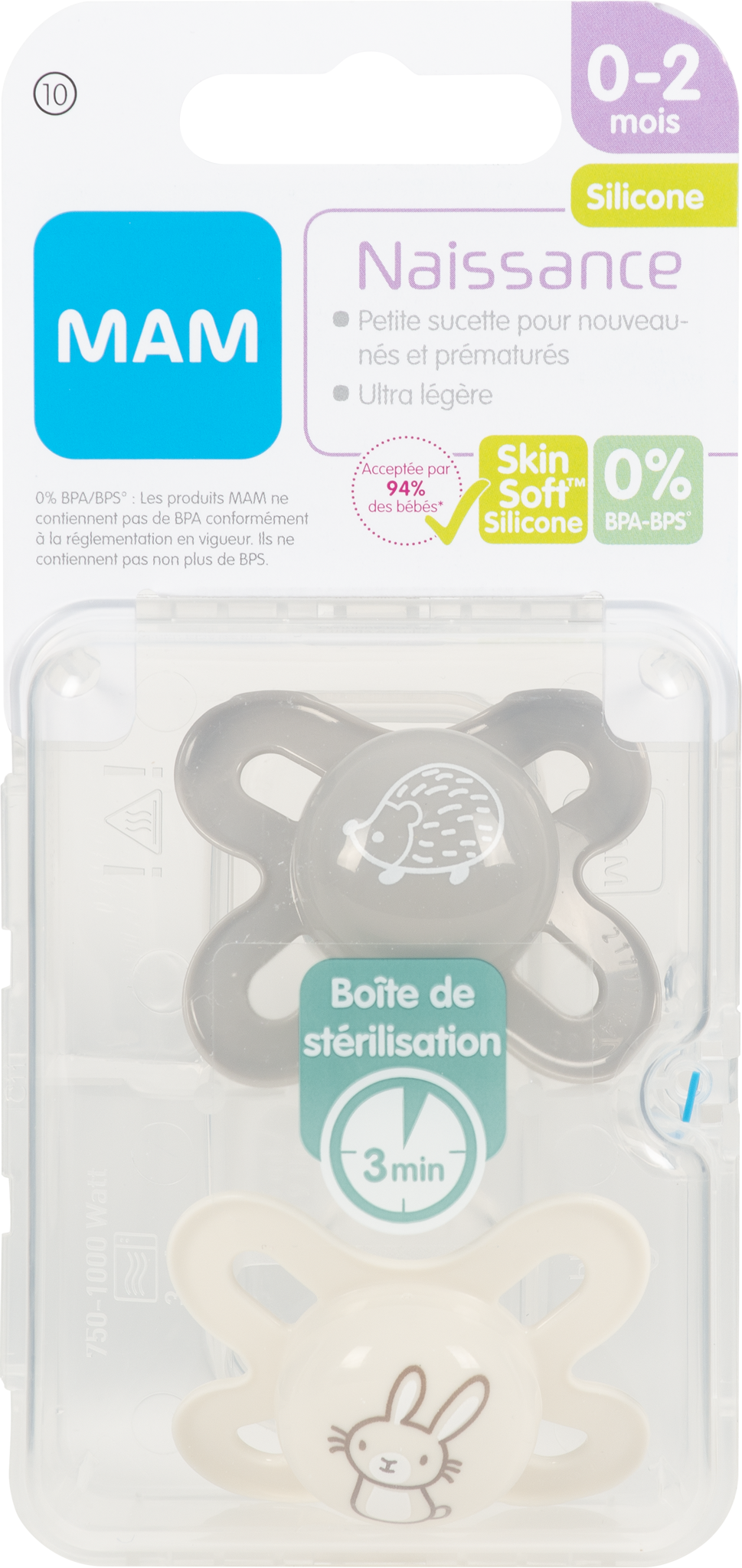 2 sucettes nouveau-nés et prématurés 0 - 2 mois