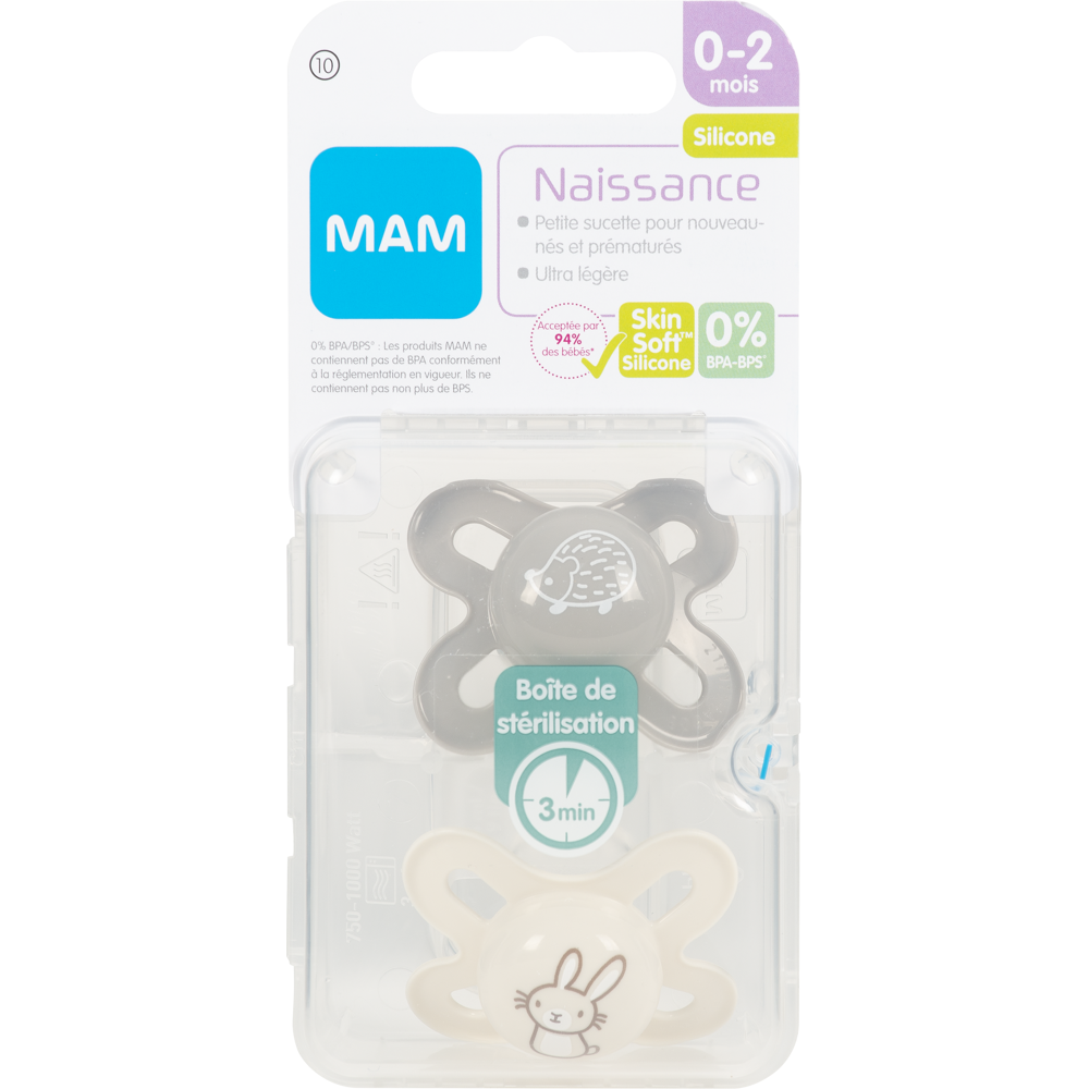2 sucettes nouveau-nés et prématurés 0 - 2 mois
