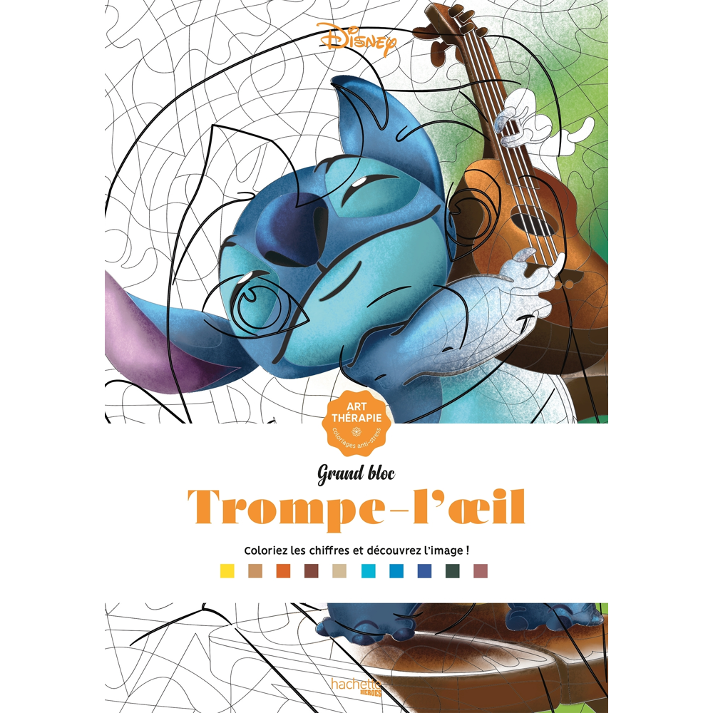 Grand Bloc Disney Trompe-l'oeil - Coloriez les chiffres et découvrez l'image (Jeunesse)