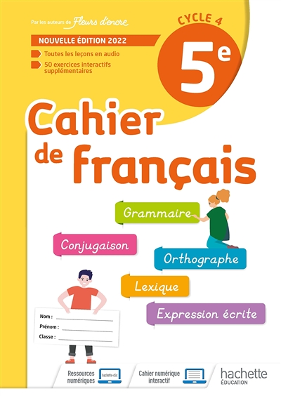 Cahier de français 5e, cycle 4 - cahier d'activités - Ed. 2022 (Broché)