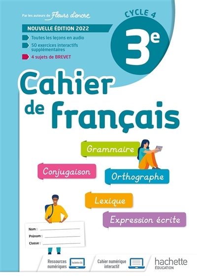Cahier de français 3e, cycle 4 - cahier d'activités - Ed. 2022 (Broché)