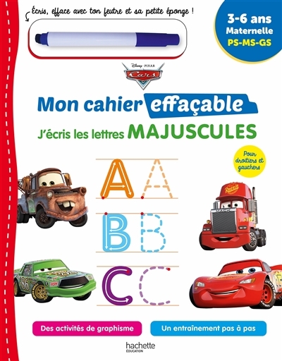 Disney - Cars Mon cahier effaçable - J'écris les lettres majuscules  (3-6 ans) (Broché)