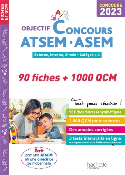 Objectif Concours 2023 ATSEM 90 Fiches 1000 QCM (Broché)