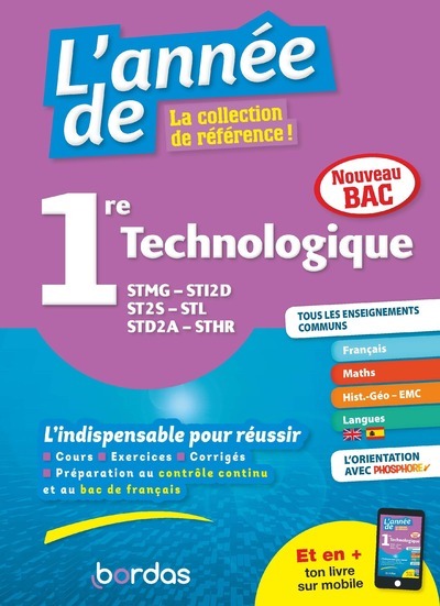 L'année de 1re Technologique STMG-STI2D-STome 2S-STL-STD2A-STHR (Broché)