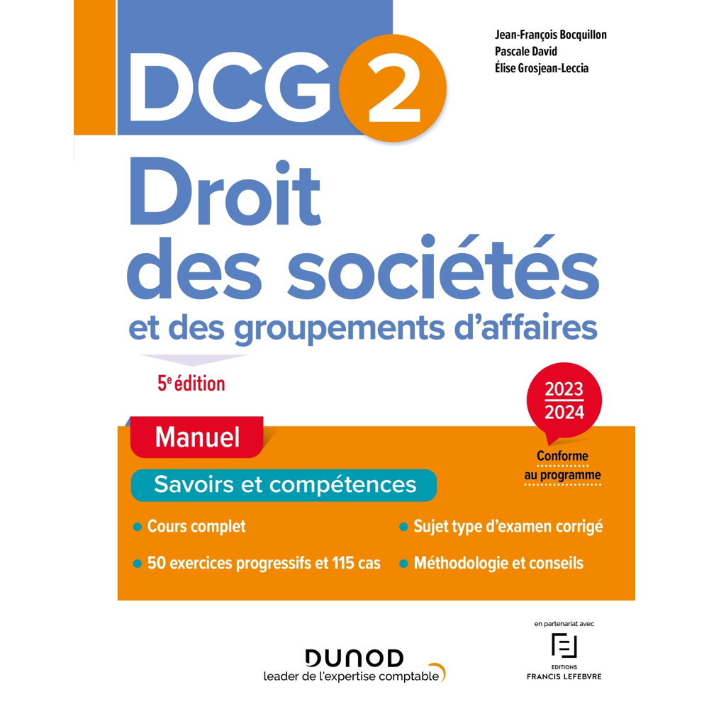 DCG 2 Droit des sociétés et des groupements d'affaires - Manuel 2023-2024 - Manuel 2023-2024 (Broché