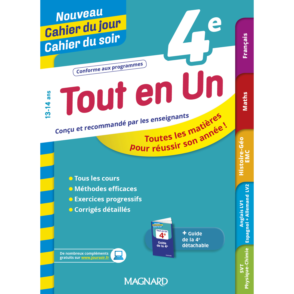 Tout en Un 4e - Leçons, méthodes et exercices - Nouveau Cahier du jour Cahier du soir - Toutes les m