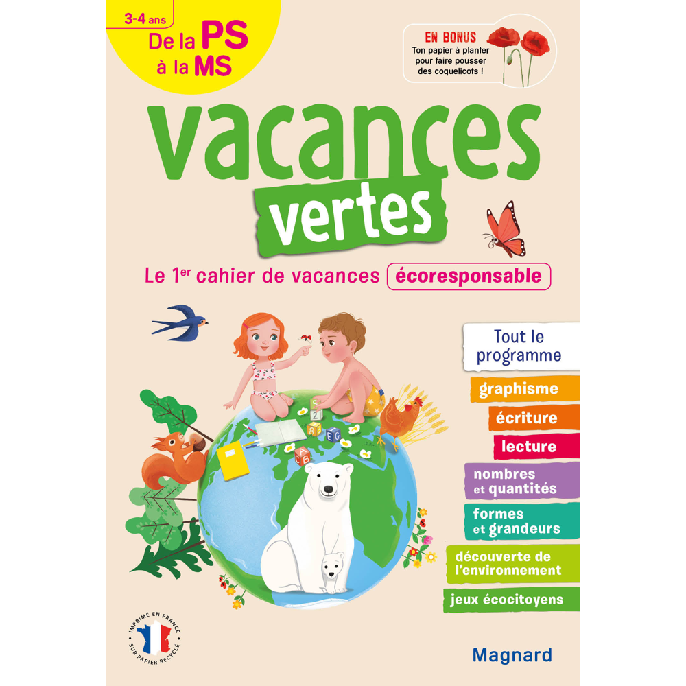 Cahier de vacances 2023, de la PS vers la MS 3-4 ans - Vacances vertes - Le premier cahier de vacanc