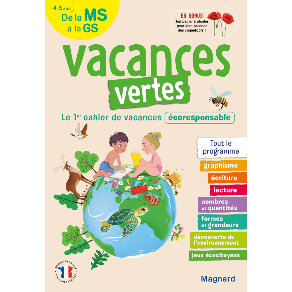 Cahier de vacances 2023, de la MS vers la GS 4-5 ans - Vacances vertes - Le premier cahier de vacanc