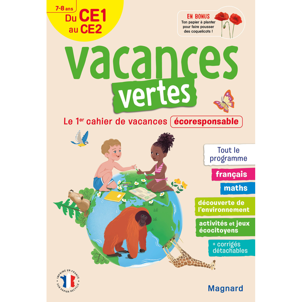 Cahier de vacances 2023, du CE1 vers le CE2 7-8 ans - Vacances vertes - Le premier cahier de vacance