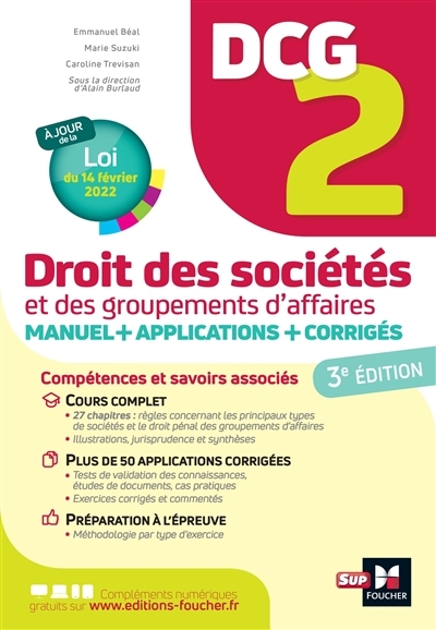 DCG 2 - Droit des sociétés et autres groupements d'affaires - Manuel et applications (Broché)