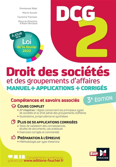 DCG 2 - Droit des sociétés et autres groupements d'affaires - Manuel et applications (Broché)