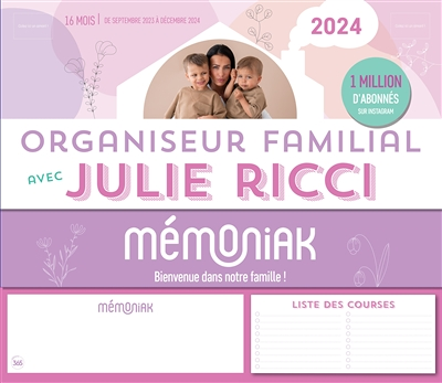 Organiseur Mémoniak avec Julie Ricci - calendrier mensuel, de septembre 2023 à décembre 2024 (Broché