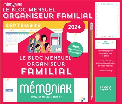 Le bloc mensuel organiseur familial 2024 - 16 mois, de septembre 2023 à décembre 2024 (Blister)