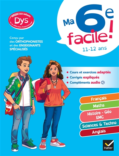 Ma 6e facile ! adapté aux enfants dyslexiques (DYS) ou en difficulté d'apprentissage - français, mat