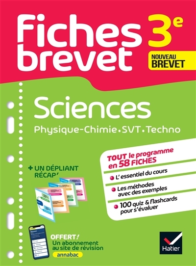Fiches brevet Sciences 3e - Physique-Chimie, SVT, Technologie Brevet 2024 - fiches de révision &