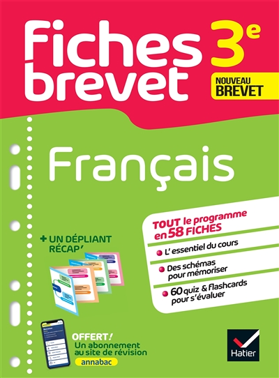 Fiches brevet Français 3e Brevet 2024 - fiches de révision & quiz (Broché)