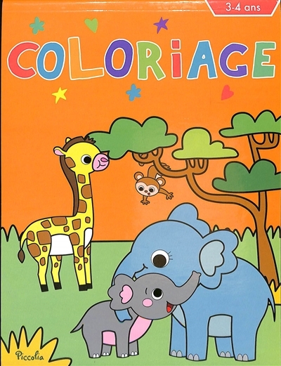 Coloriage : Eléphant, girafe, singe (Broché)