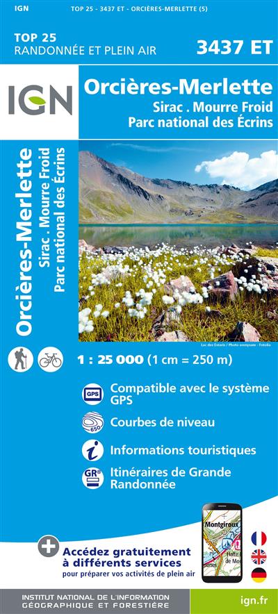 3437ET ORCIERES MERLETTE - SIRAC MOURRE FROID PN DES ECRINS (Carte)