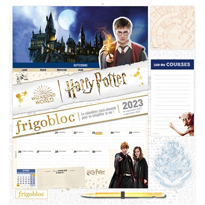 Frigobloc Mensuel 2023 Harry Potter (de sept. 2022 à déc. 2023) - Calendrier d'organisation familial