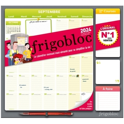 Frigobloc Mensuel 2024 - Calendrier d'organisation familiale / mois (de sept. 2023 à déc. 2024) (Bro