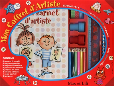 Mon coffret d'artiste - colorie, gribouille, tamponne - 2 carnets, crayons, stickers, papier déco ..