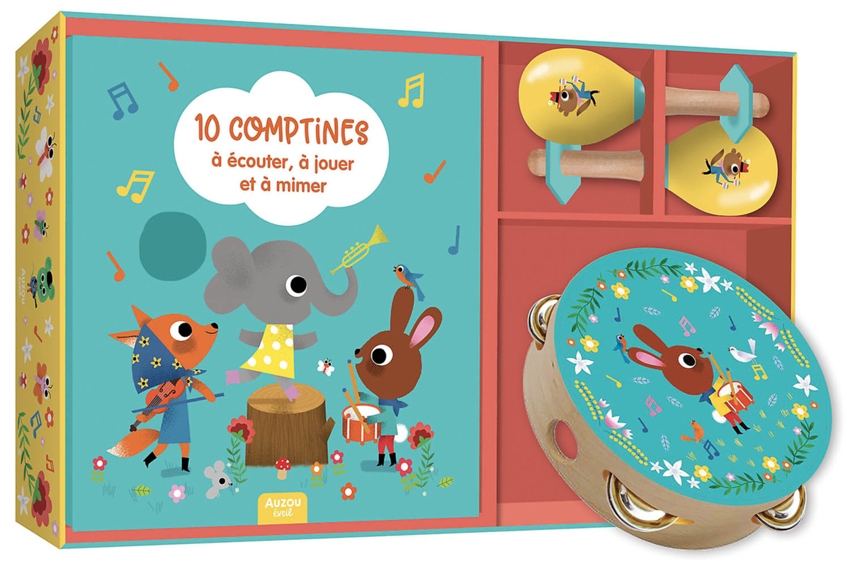 10 comptines à écouter, à jouer et à mimer : mon coffret d'éveil musical (Livre lu)