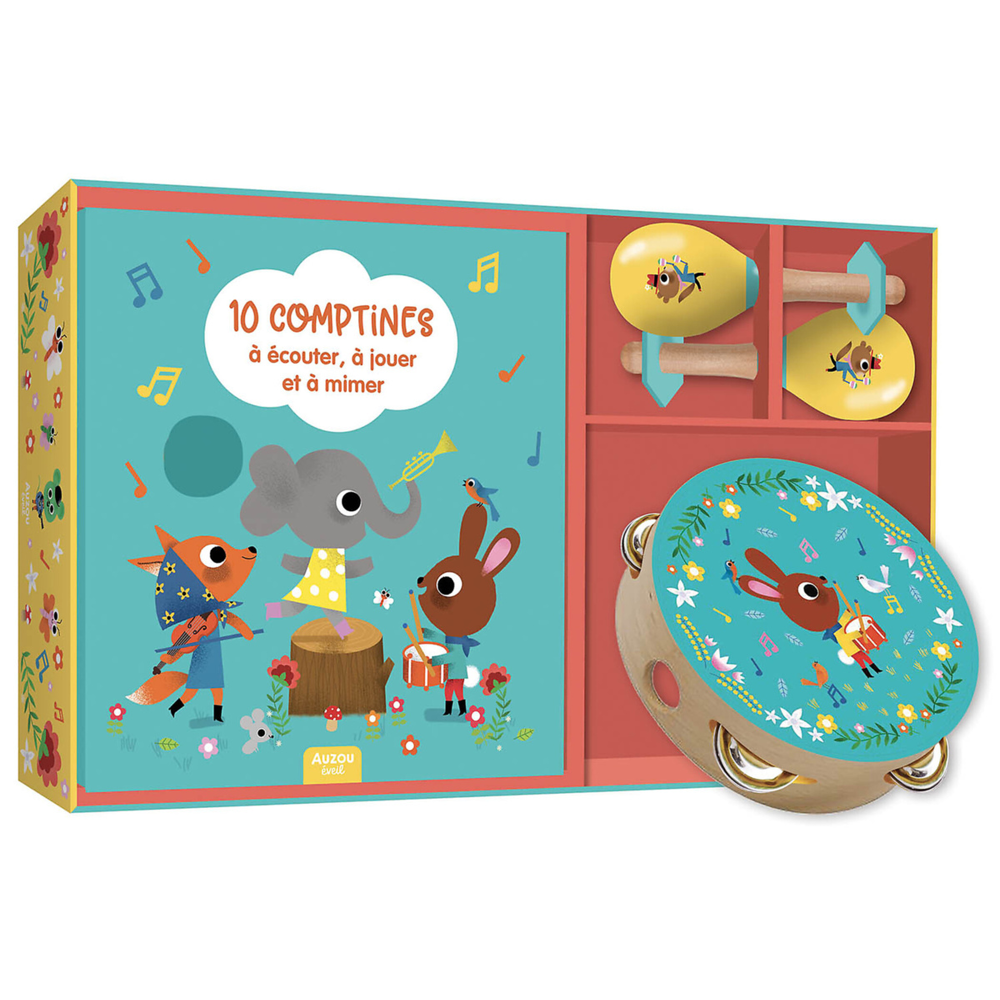 10 comptines à écouter, à jouer et à mimer : mon coffret d'éveil musical (Livre lu)